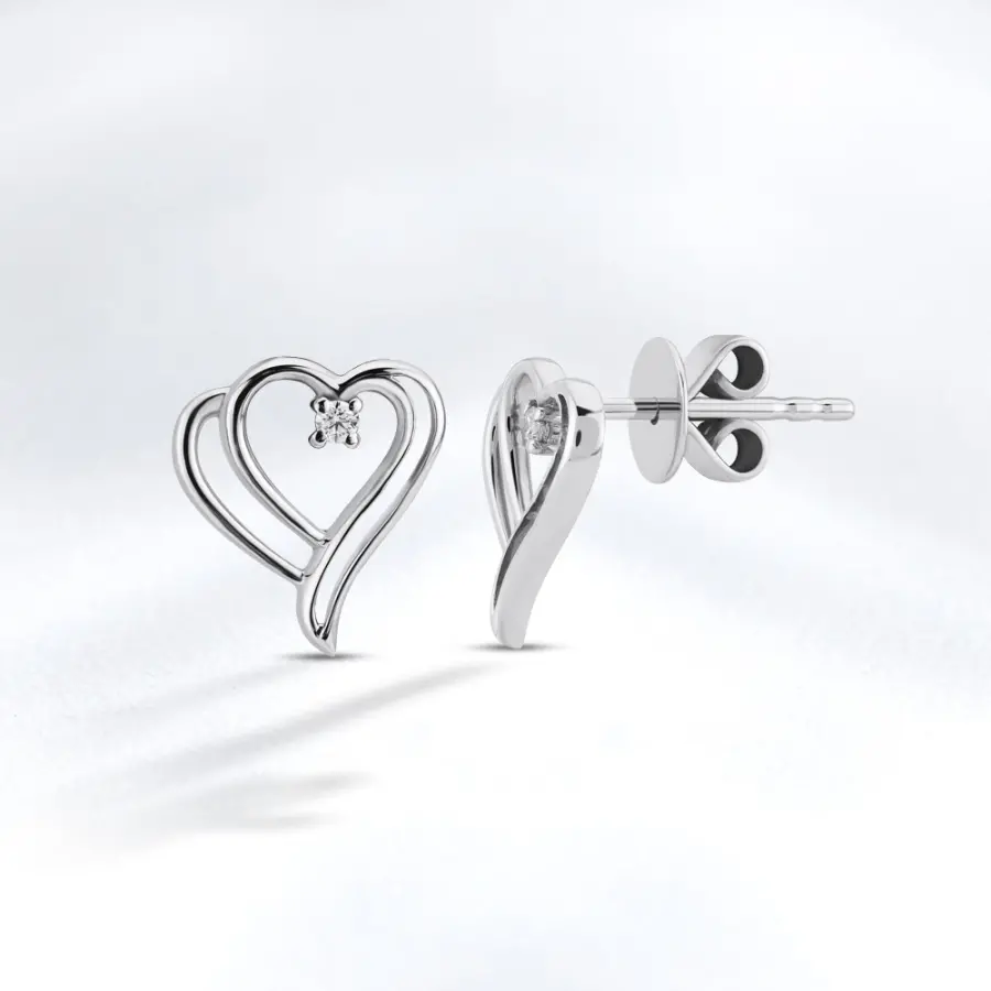 0.03 ct.Heart Diamond Earrings - 1