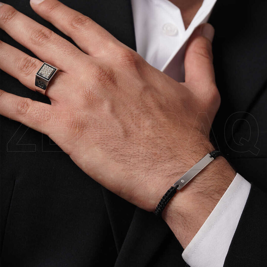 0.02 ct.Diamond Silver Man Bracelet - 2