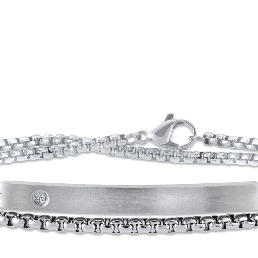 0.03 ct.Diamond Stainless Steel Man Bracelet - 7