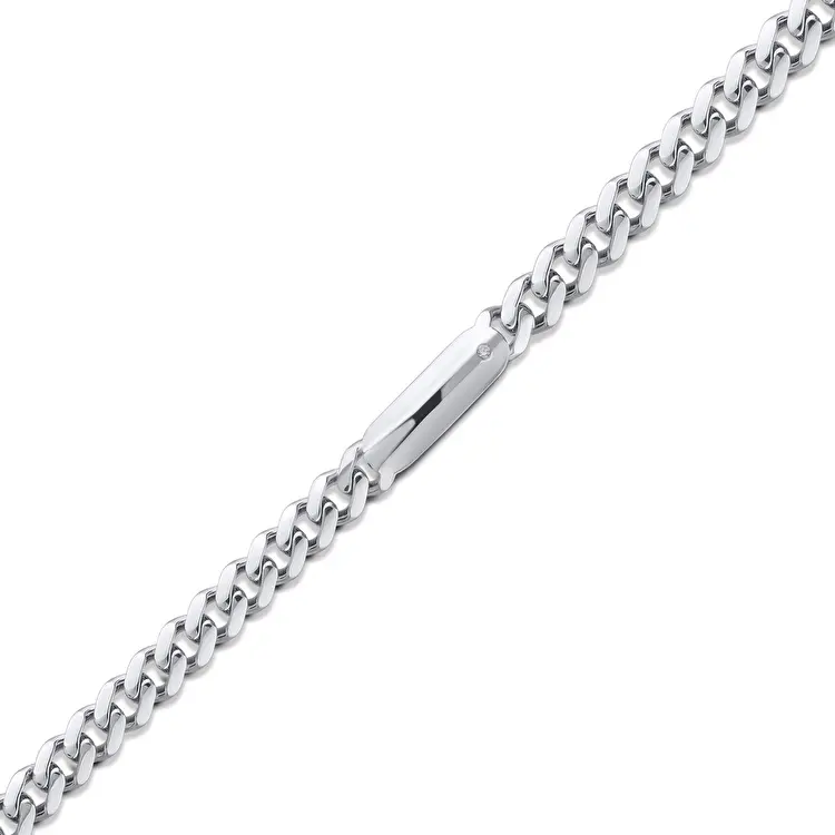 0.04 ct.Diamond Silver Man Bracelet - 1