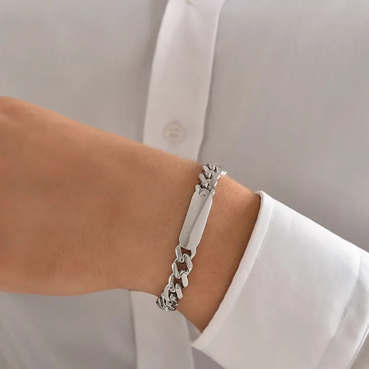 0.04 ct.Diamond Silver Man Bracelet - 3