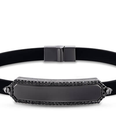 0.55 ct.Black Diamond Silver Man Bracelet - 6
