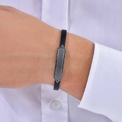 0.55 ct.Black Diamond Silver Man Bracelet - 4