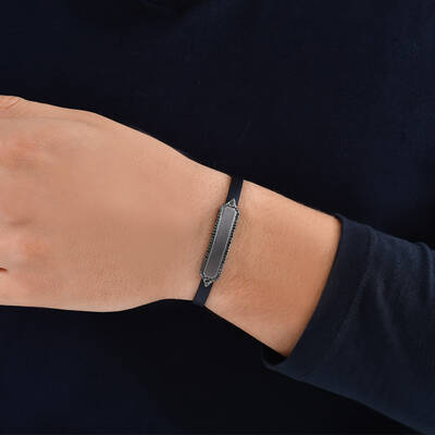 0.55 ct.Black Diamond Silver Man Bracelet - 7