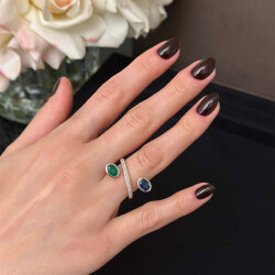 خاتم مرصّع بالألماس مع حجر الزمرد و الزفير 1.92 قيراط - 2