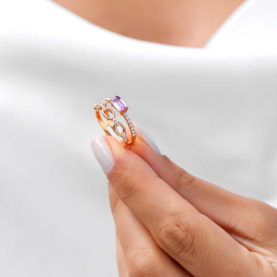 0.56 ct.Amethyst Diamond Diamond Ring - 2