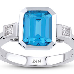 Blue Topaz Diamond Ring - 2