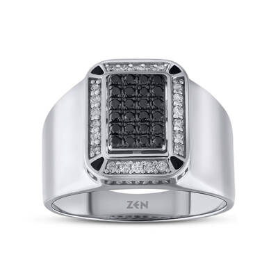 0.45 ct.Black Diamond Silver Man Ring - 1
