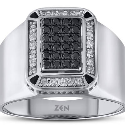 0.45 ct.Black Diamond Silver Man Ring - 2