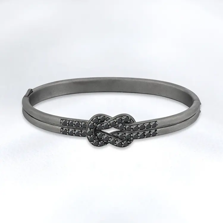 2.10 ct.Black Diamond Silver Men Bracelet - 1