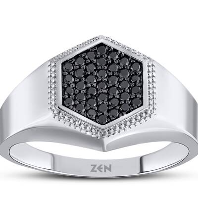 0.40 ct.Black Diamond Silver Man Diamond Ring - 2