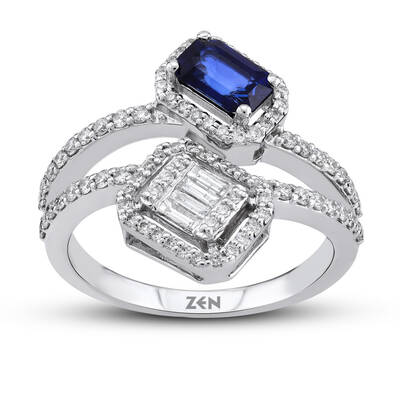 0.99 ct.Sapphire Baguette Diamond Ring - 1