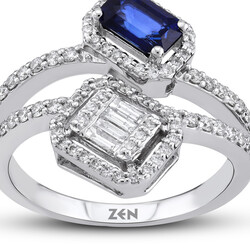 0.99 ct.Sapphire Baguette Diamond Ring - 2