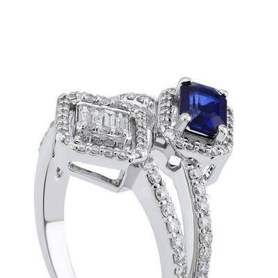 0.99 ct.Sapphire Baguette Diamond Ring - 4