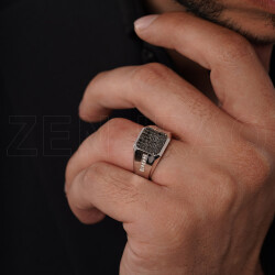 0.60 ct.Black Diamond Silver Man Ring - 1