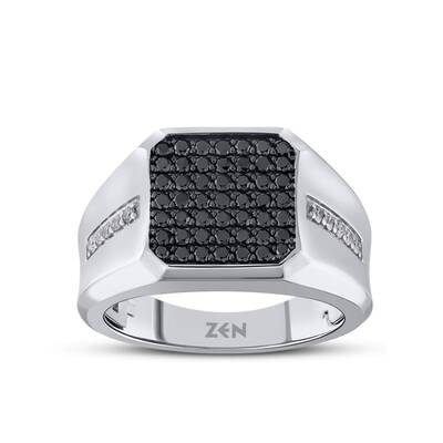 0.60 ct.Black Diamond Silver Man Ring - 1