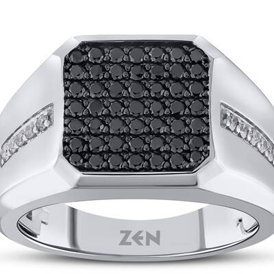 0.60 ct.Black Diamond Silver Man Ring - 2