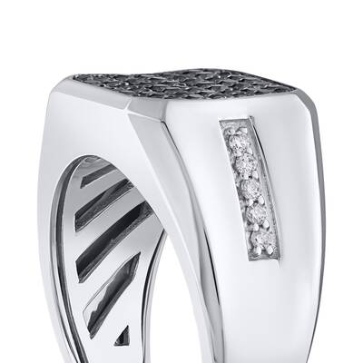 0.60 ct.Black Diamond Silver Man Ring - 4