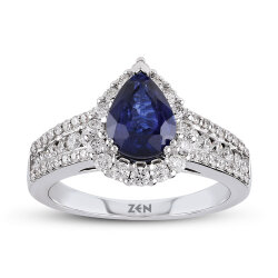 خاتم مرصّع بالألماس مع حجر الزفير 2.18 قيراط - 2