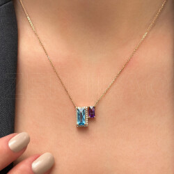 2.20 ct.Amethyst & Blue Topaz Diamond Pendant - 3