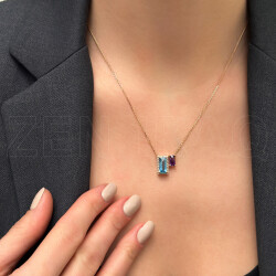 2.20 ct.Amethyst & Blue Topaz Diamond Pendant - 2