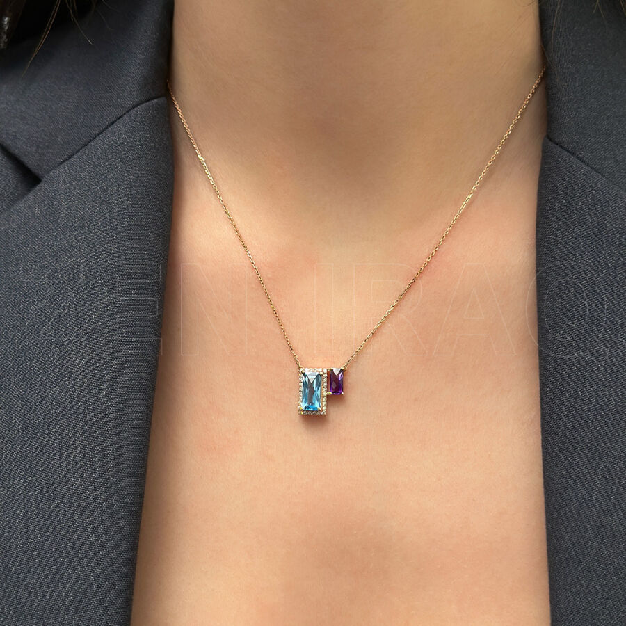 2.20 ct.Amethyst & Blue Topaz Diamond Pendant - 1