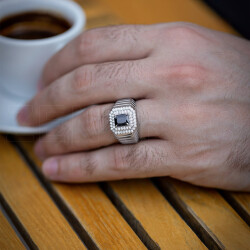 2.56 ct.Onyx Diamond Silver Man Ring - 3
