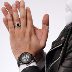 2.56 ct.Onyx Diamond Silver Man Ring - 2