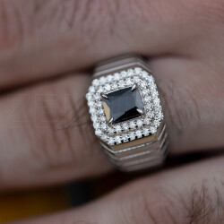 2.58 ct.Onyx Diamond Silver Man Ring - 2