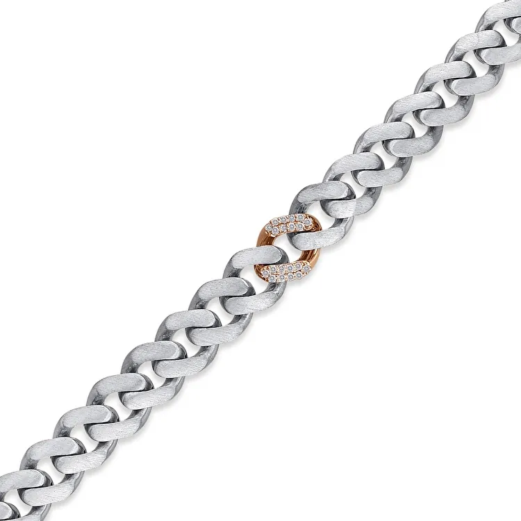 0.14 Carat Diamond Silver Man Bracelet - 1