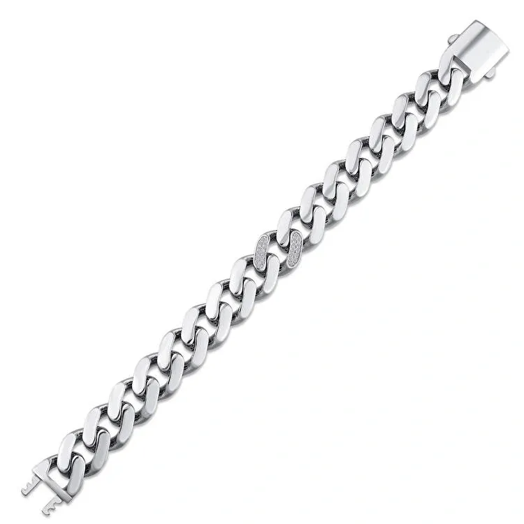 0.25 Carat Diamond Silver Men's Bracelet - 4