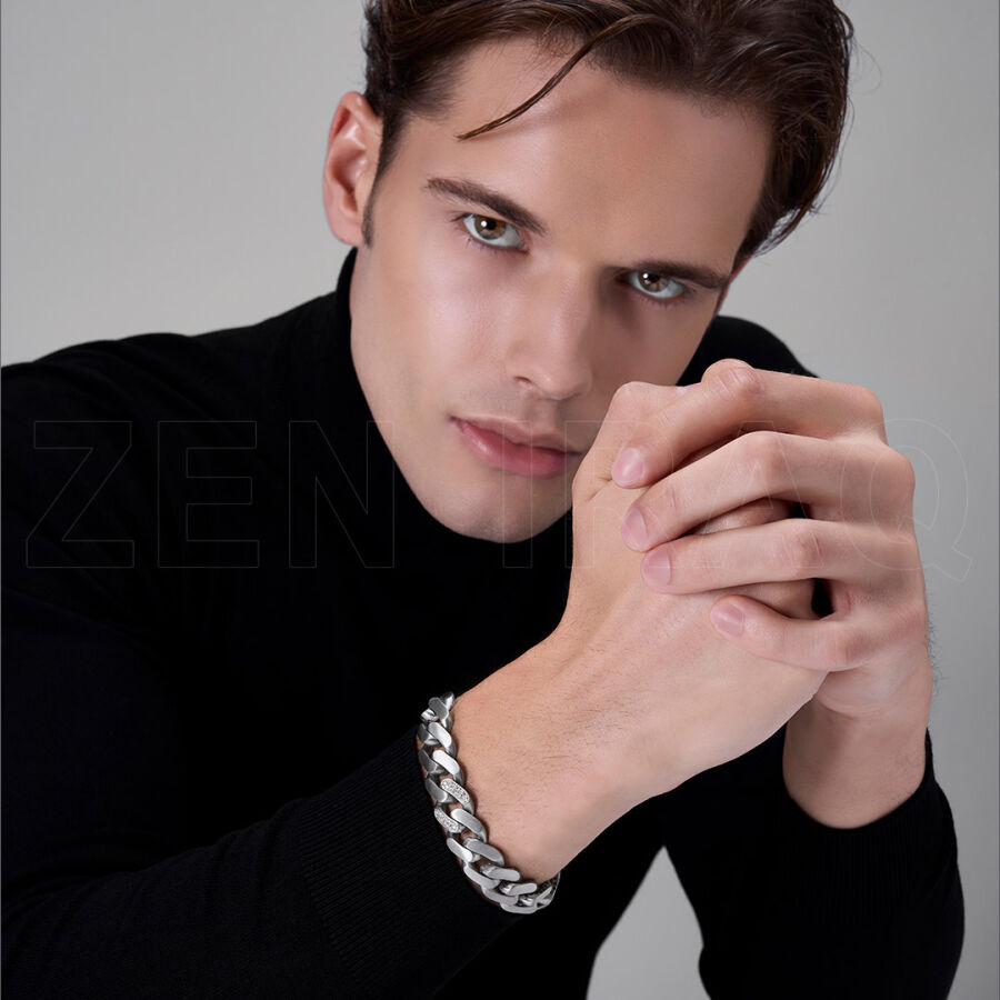 0.25 Carat Diamond Silver Men's Bracelet - 2
