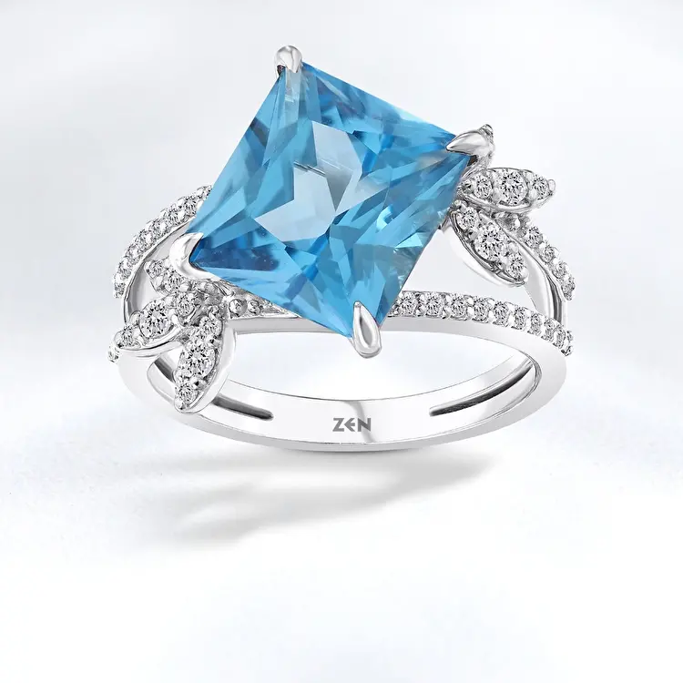 5.27 ct.Blue Topaz Diamond Ring - 1