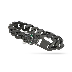 5.95 ct.Emerald Black Diamond Silver Men Bracelet - 3