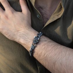 5.95 ct.Emerald Black Diamond Silver Men Bracelet - 1