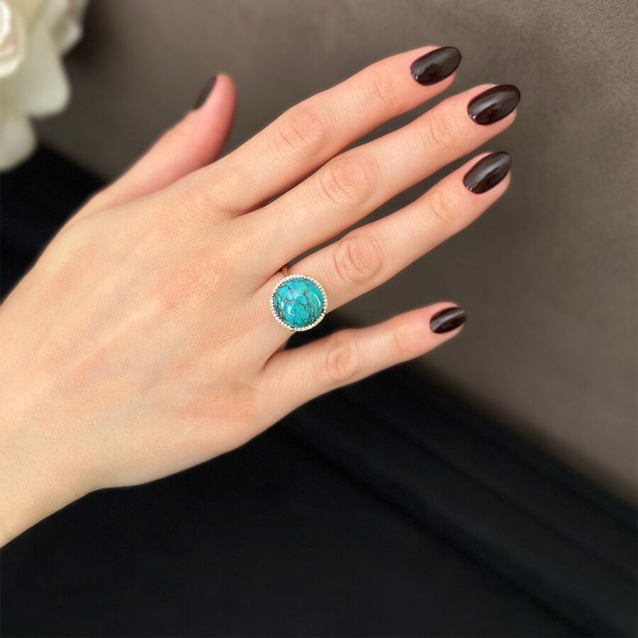 خاتم مرصع بالألماس مع حجر التركواز 6,09 قيراط - 2