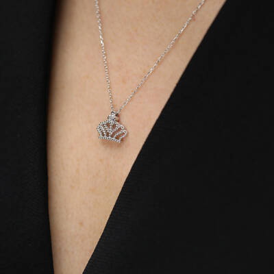 0.02 ct.Crown Diamond Silver Pendant - 4