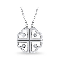 0.02 ct.Diamond Silver Love Clover Pendant - 2