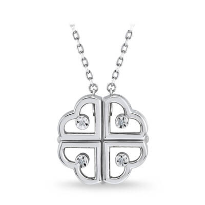 0.02 ct.Diamond Silver Love Clover Pendant - 2