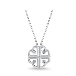 0.02 ct.Diamond Silver Love Clover Pendant - 1