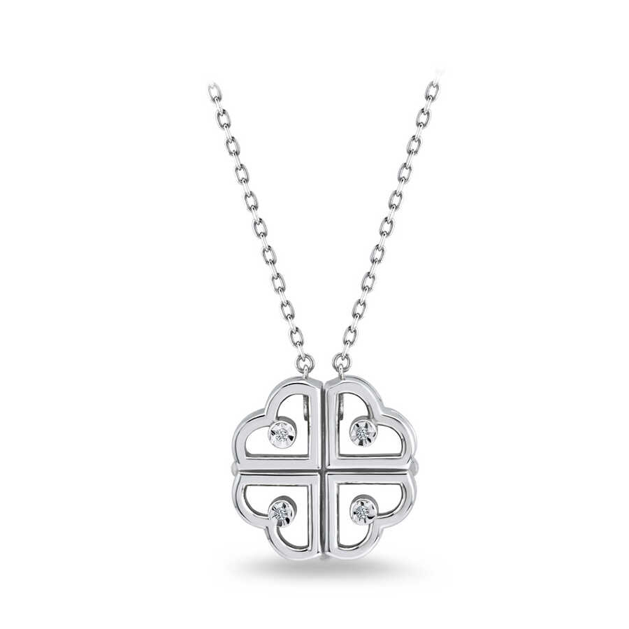 0.02 ct.Diamond Silver Love Clover Pendant