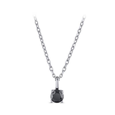 0.30 ct.Black Diamond Silver Solitaire Pendant - 1