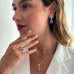 هاف سيت ألماس مع حجر التنزانييت