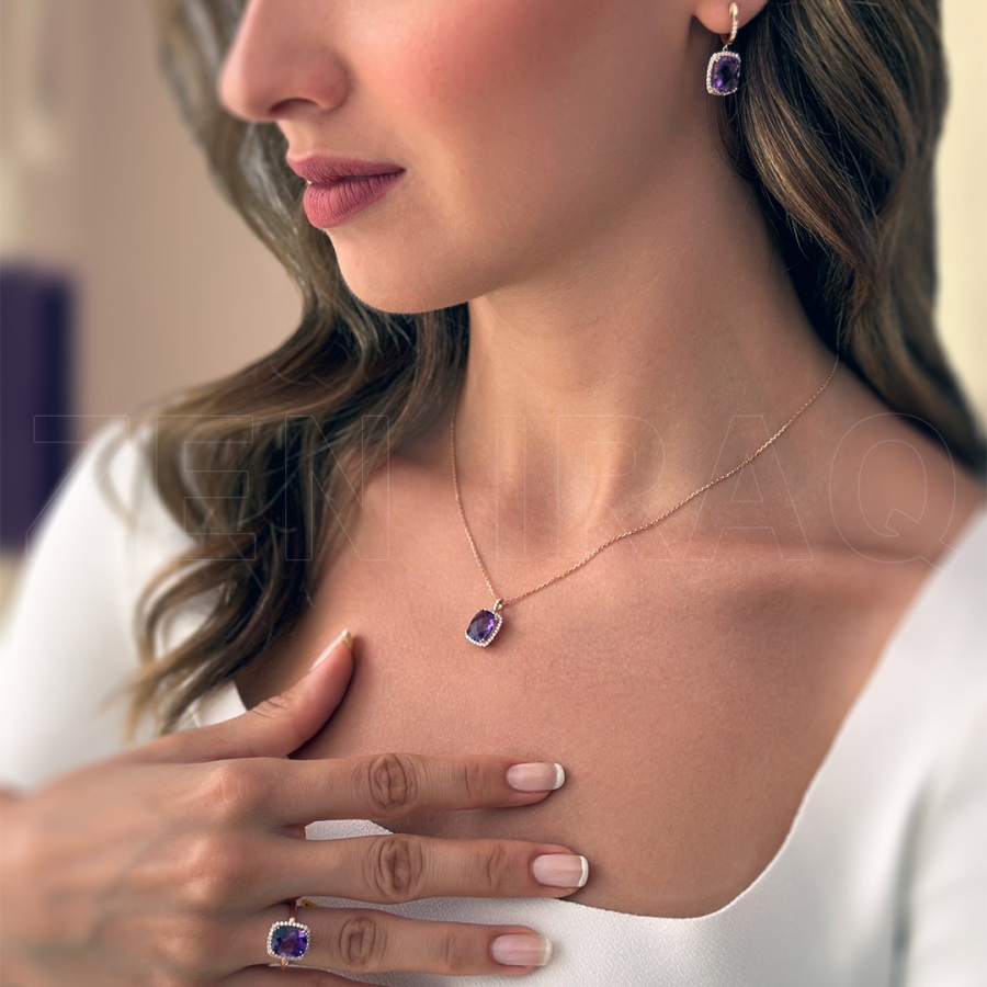 هاف سيت ألماس مع حجر الأماتيست