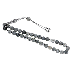 Grey Jasper Rosary & 0.20 Black Diamond - Zen Diamond