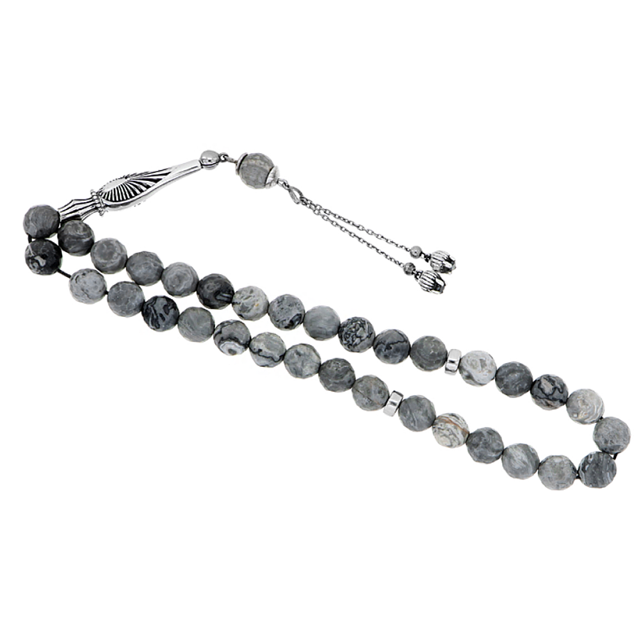 Grey Jasper Rosary & 0.20 Black Diamond - 1
