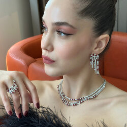 طقم زفاف مرصّع بالألماس مع حجر الياقوت - 4