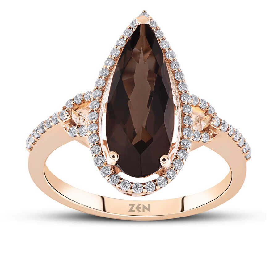 خاتم مرصع بالألماس مع حجر السموكي كوارتز 2,27 قراط - 1
