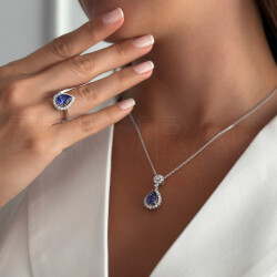 خاتم مرصع بالألماس مع حجر التنزانيت - Zen Diamond